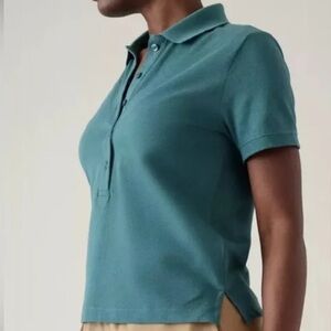 Athleta Women S Teal Breathable Wicking Preppy Pique Short Sleeve Polo Shirt NWT